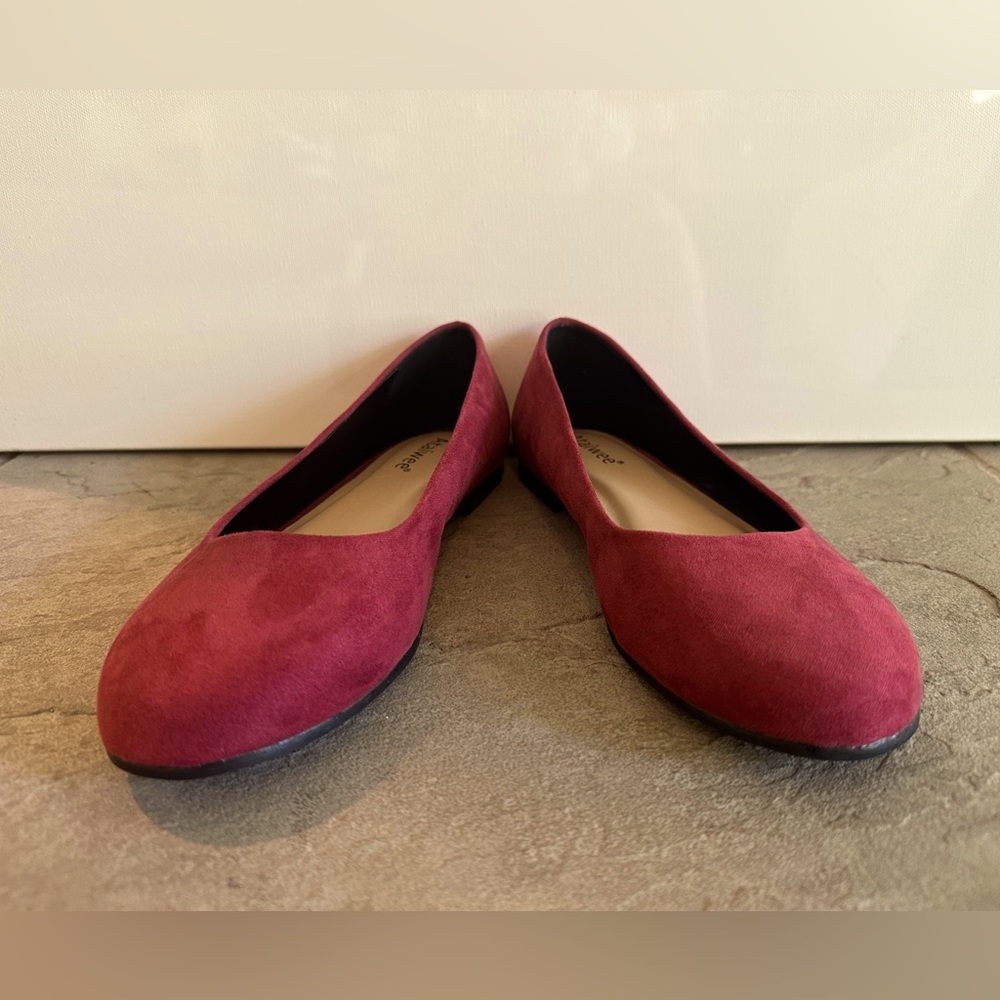 NEW Deep Red Ballet Flats - Vegan Suede - Padded Insoles